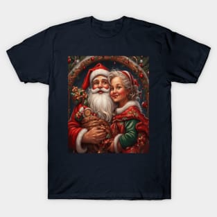 Nostalgic Mr and Mrs Claus Festive Christmas Couple T-Shirt